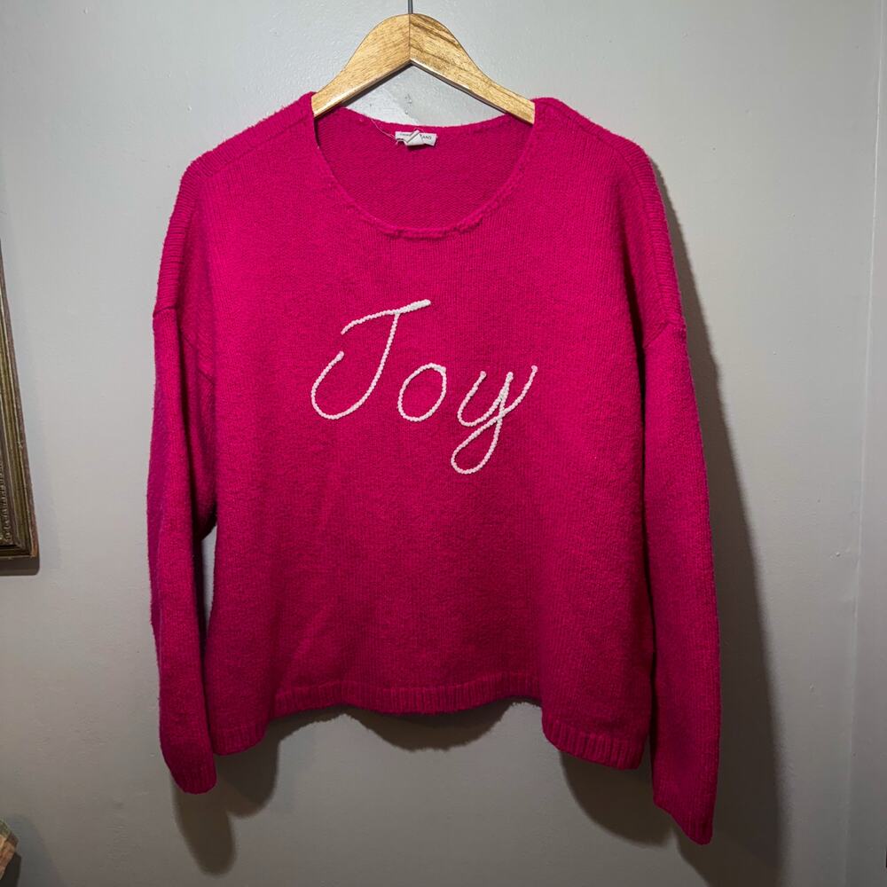 Tribal Jeans Hot Pink Joy Graphic Sweater XL Fuchsia Crewneck Knit Pullover